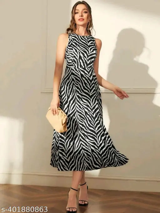 Women's Zebra Print Lycra Up-Down Western Dress